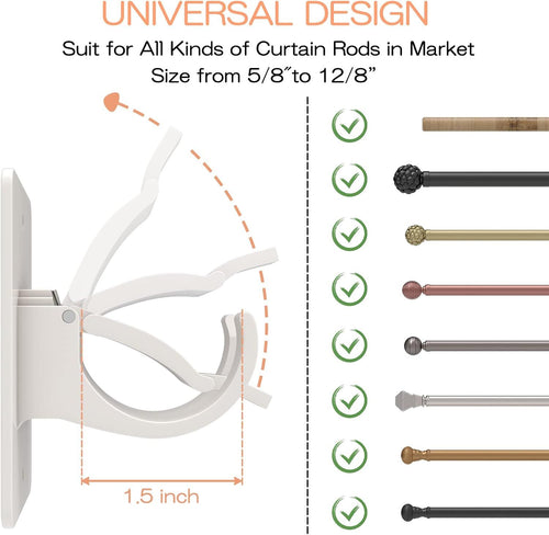 4-Pack No-Drill Self-Adhesive Curtain Rod Brackets for Smooth Walls, Universal Fit for Bathroom & Bedroom (White)