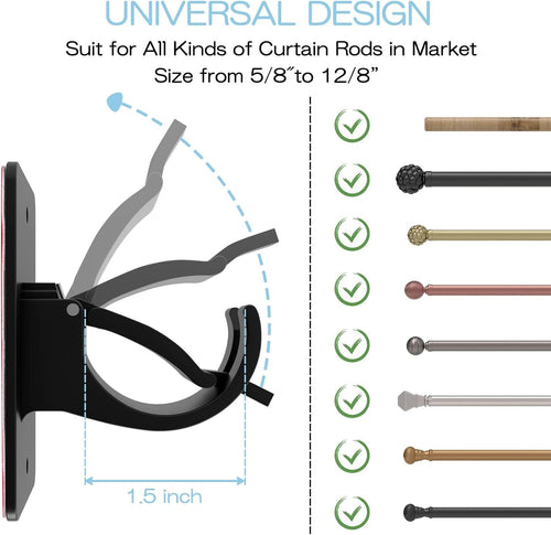 4-Pack No-Drill Self-Adhesive Curtain Rod Brackets for Smooth Walls, Universal Fit for Bathroom & Bedroom (Black)