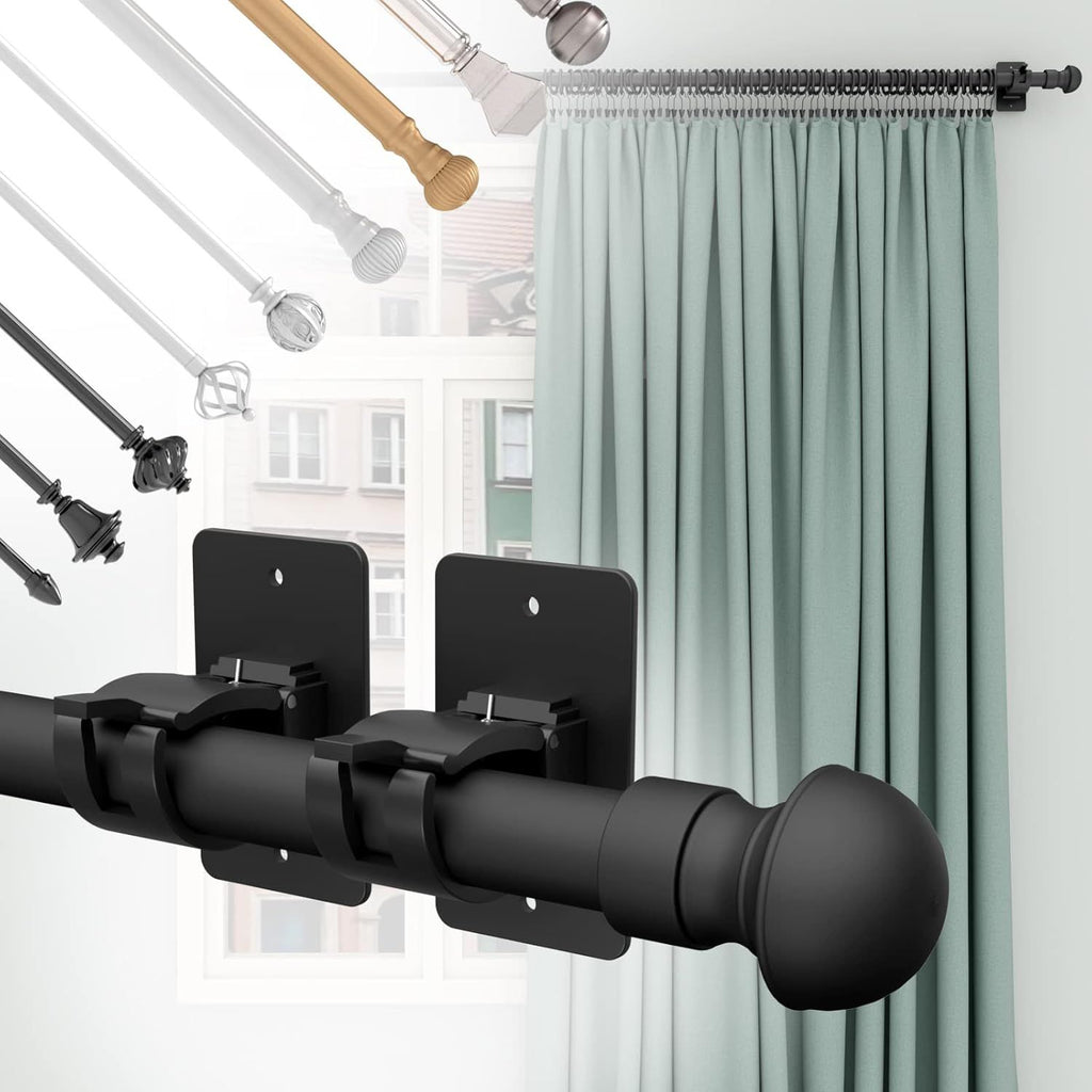 4-Pack No-Drill Self-Adhesive Curtain Rod Brackets for Smooth Walls, Universal Fit for Bathroom & Bedroom (Black)