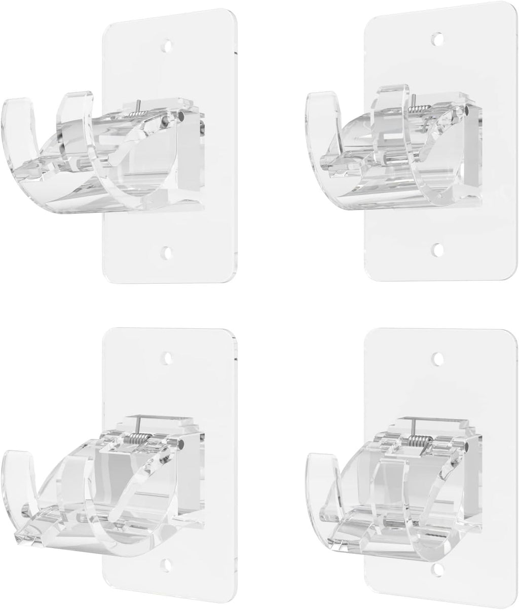 4-Pack No-Drill Self-Adhesive Curtain Rod Brackets for Smooth Walls, Universal Fit for Bathroom & Bedroom (Transparent)