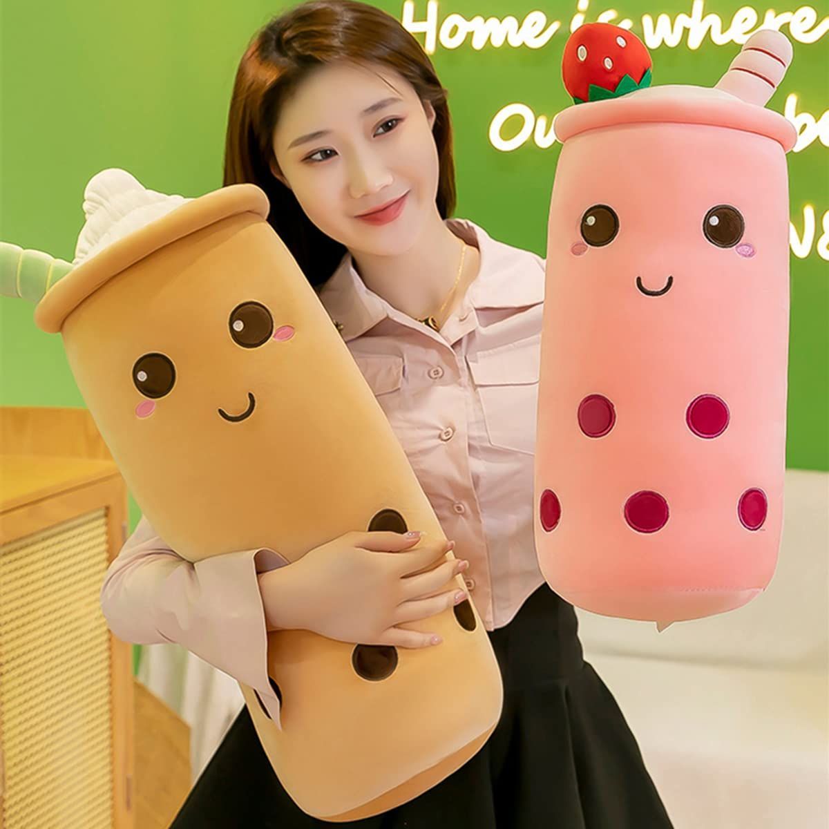 Bubble Tea Plush Pillow Soft Plush Toy Skin-Friendly Pillow Multiple Sizes Cute - Yellow - Size 43in