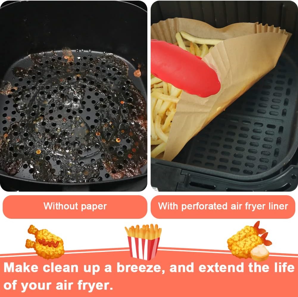Square Air Fryer Liners for 2 to 5 Qt, Set of 100, 8 Inch Perforated Square Air Fryer Parchment Paper, Air Fryer Filters for Basket, Compatible with Corsori, Instant Vortex, Dash and More