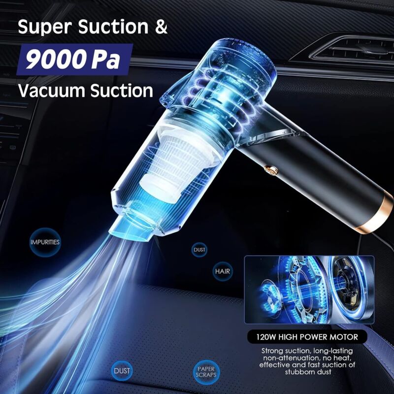 Cordless Handheld Vacuum Cleaner, 9000Pa 120W Mini Powerful 4000Mah Rechargeable, With LED Light Hepa Filter Usb Table