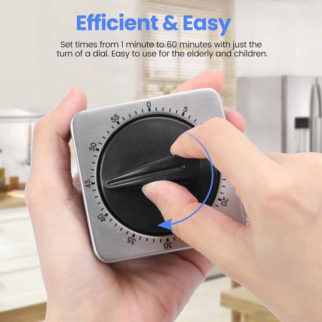 Kitchen Timers for Cooking - Chef's Kitchen Timer with Audible Alarm - Mechanical Desktop Timer - No Batteries Required - Magnetic Back - Beautiful Stainless Steel Magnetic Countdown Reminder