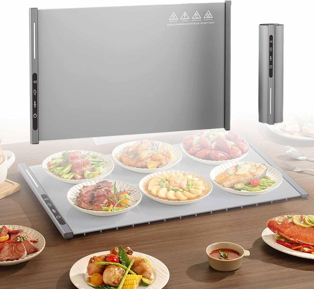 250W roll-up electric hot plate with 8 temperature settings and a 6-hour timer, for buffets, made of waterproof silicone, grey