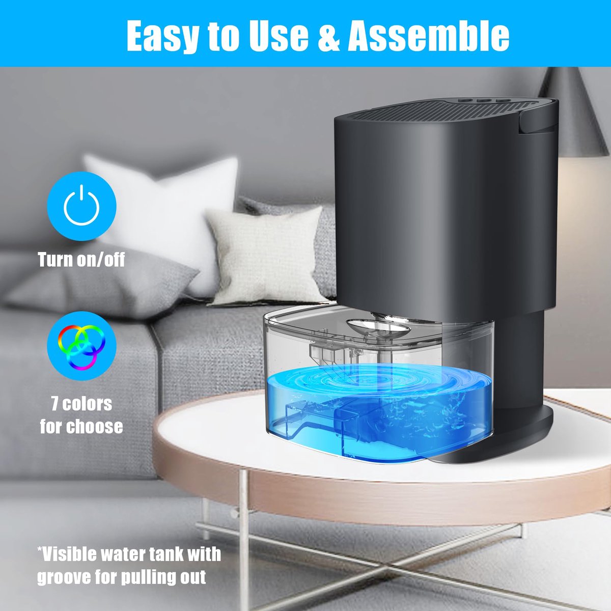 Smart Dehumidifier 1L Ultra Quiet 2-in-1 Bedroom Bathroom Basement Black