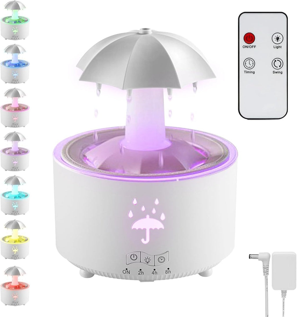 Aromatherapy Humidifier - Umbrella Humidifier - 300ml Rotating Humidifier for Bedroom with Remote Control and Timer - 7-Color LED Humidifier for Living Room or Children's Room - Humidifiers (White)