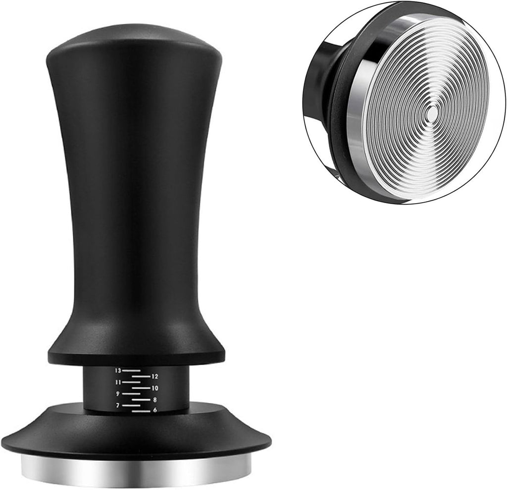 Tamper - Coffee tamper - Espresso tamper - 58 mm espresso tamper - Aluminum and stainless steel espresso tamper - Ergonomic self-leveling tamper - For baristas - Black
