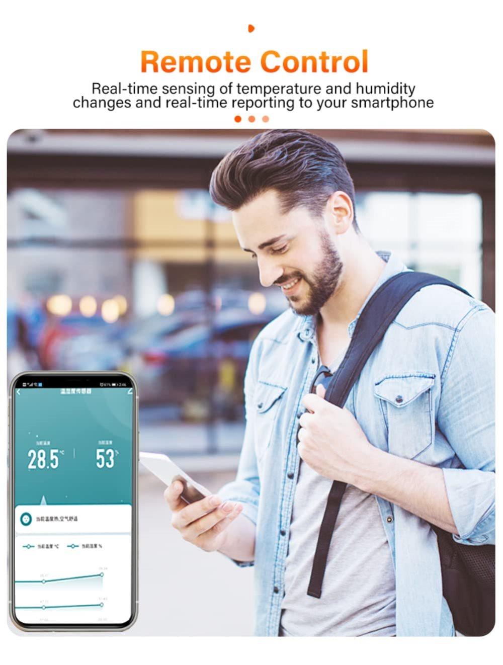 2-Pack Smart WiFi Thermometer with App Notification, Alexa Compatible, White