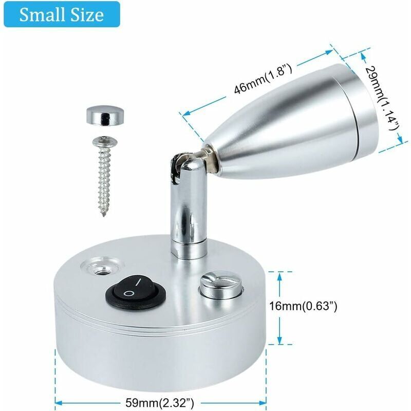 2x 12V LED Spot Reading Lights 3W 3000K Adjustable with Switch Silver