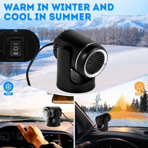 12V 150W Car Heater - 2-in-1 Heating/Cooling - 360-Degree Rotation - Windshield Defroster