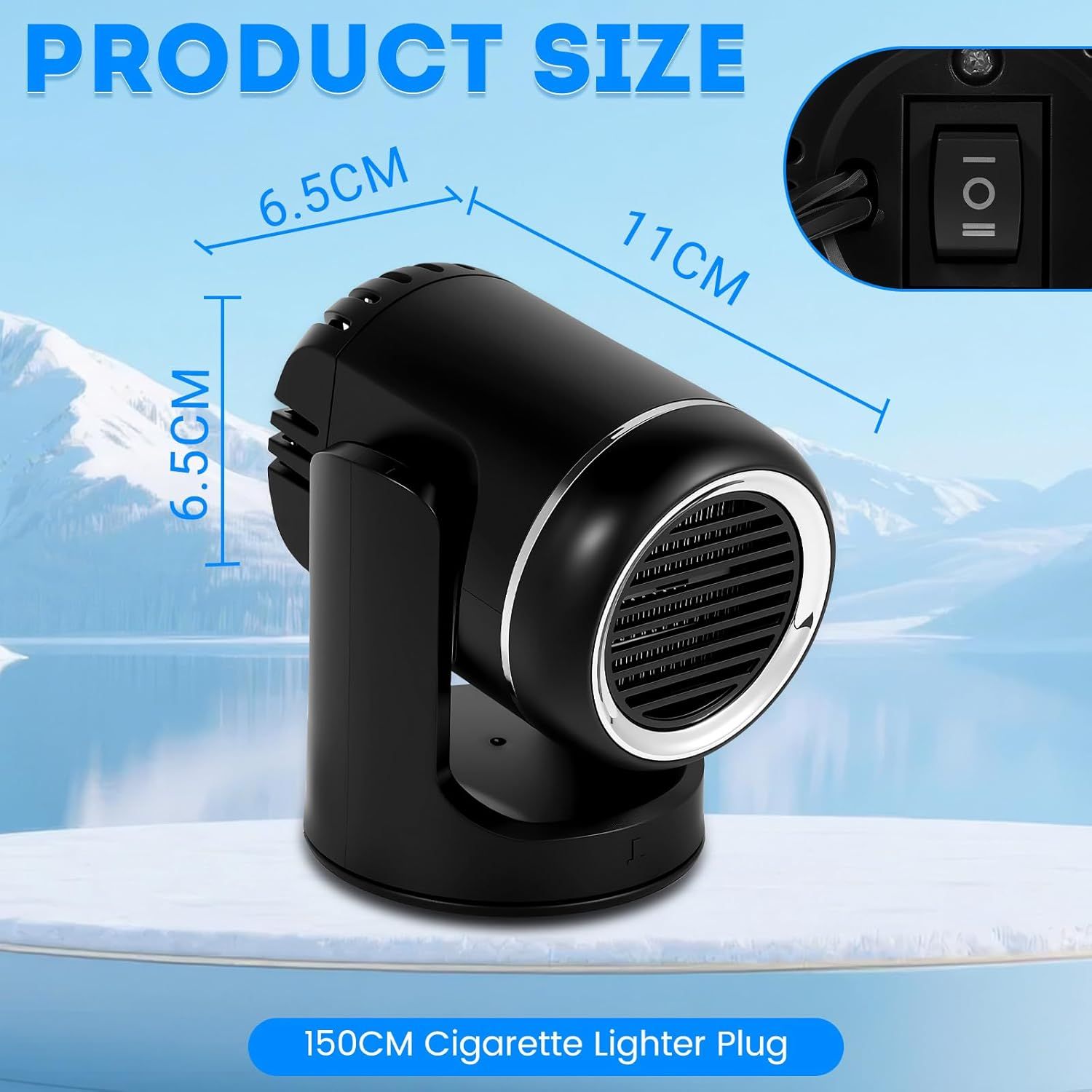 12V 150W Car Heater - 2-in-1 Heating/Cooling - 360-Degree Rotation - Windshield Defroster