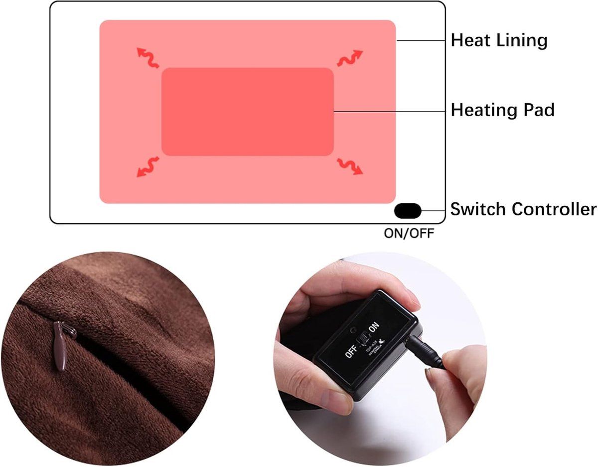 USB Rechargeable Heated Blanket Soft Flannel Brown, 100 x 70 cm