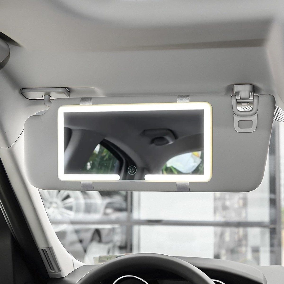 Car Sun Visor Makeup Mirror with LED Rechargeable and Dimmable Black, 3 Brightness Levels