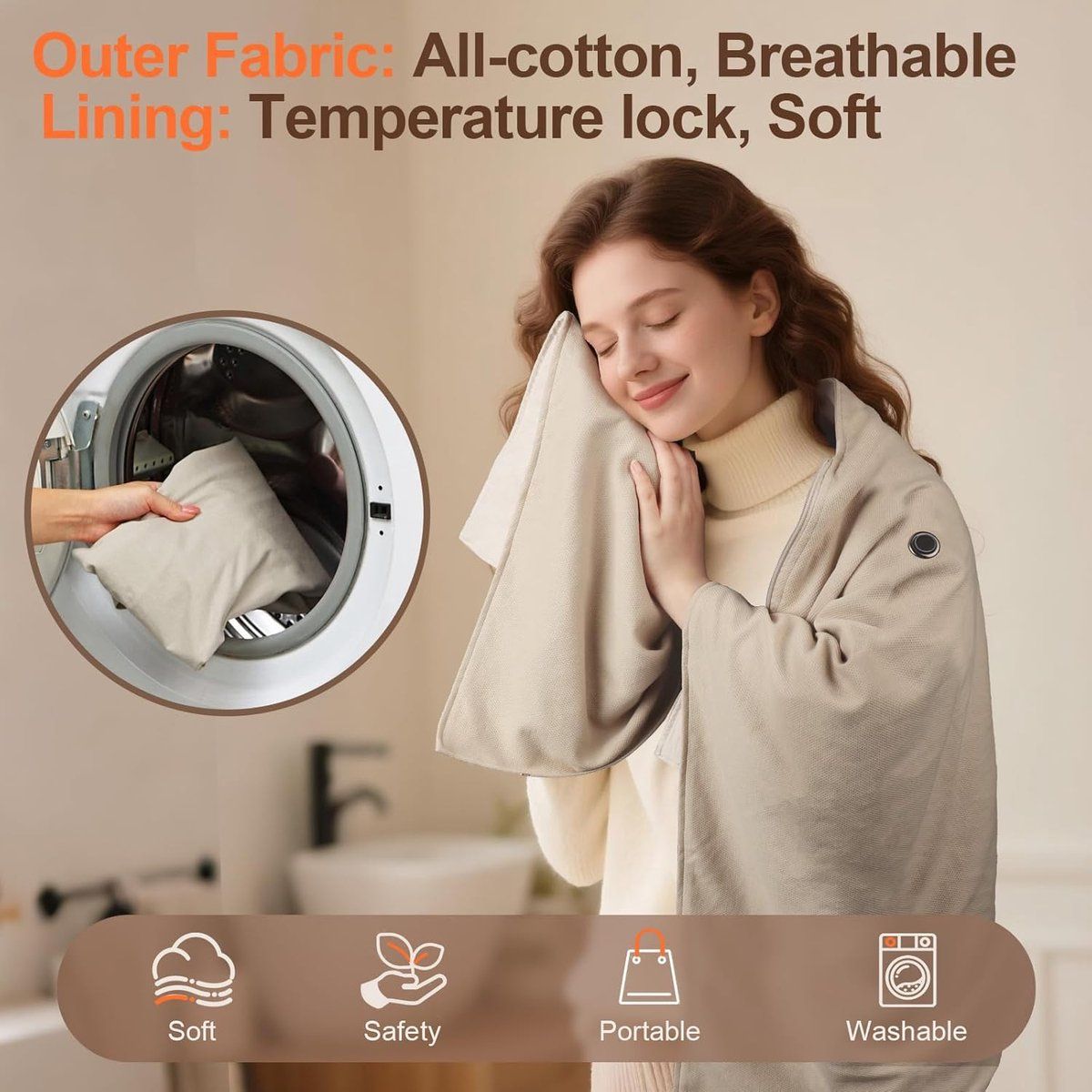 Womens USB Heated Scarf 3 Temperature Settings 8 Heating Zones Washable, 135 x 80 cm