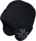 Winter Earmuff Hat Plush Knitted Fleece Lined Black