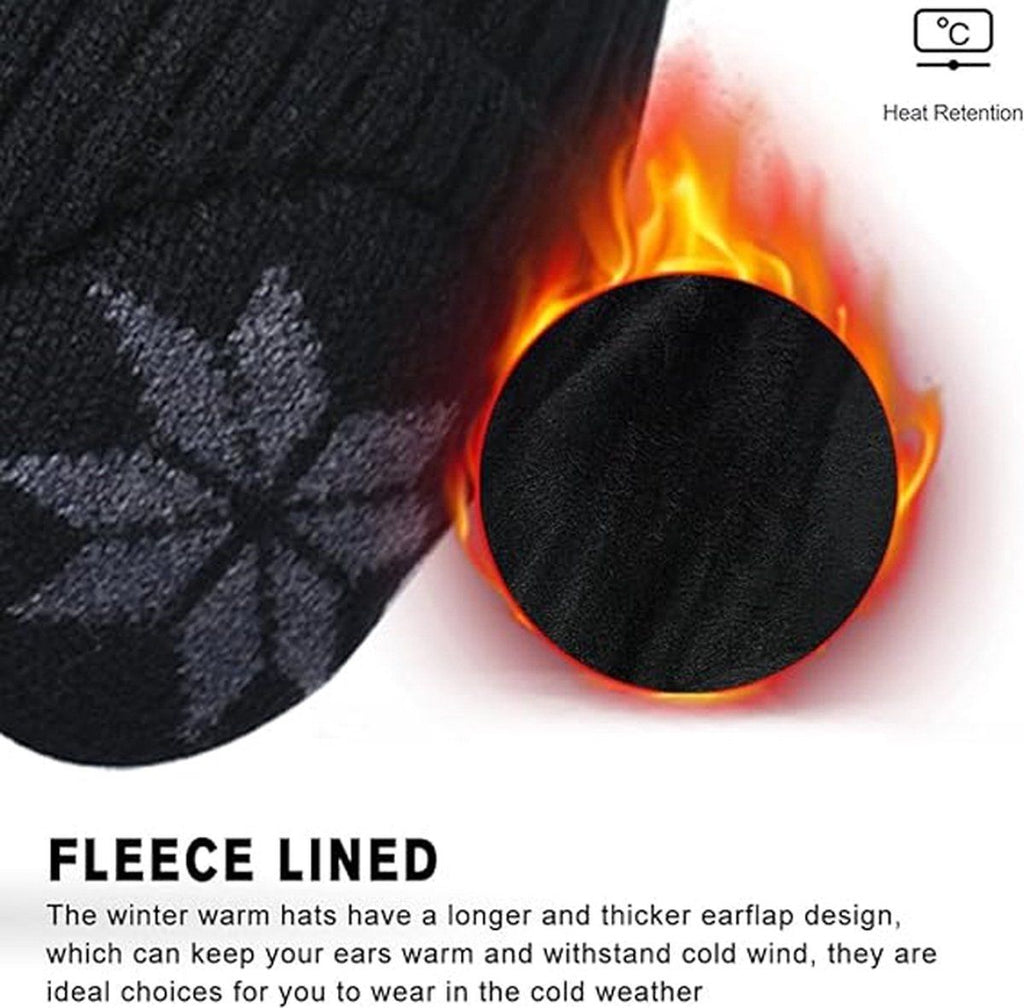 Winter Earmuff Hat Plush Knitted Fleece Lined Black