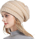 Womens Slouchy Ski Hat Warm with Satin Lining Beige, 52-60 cm