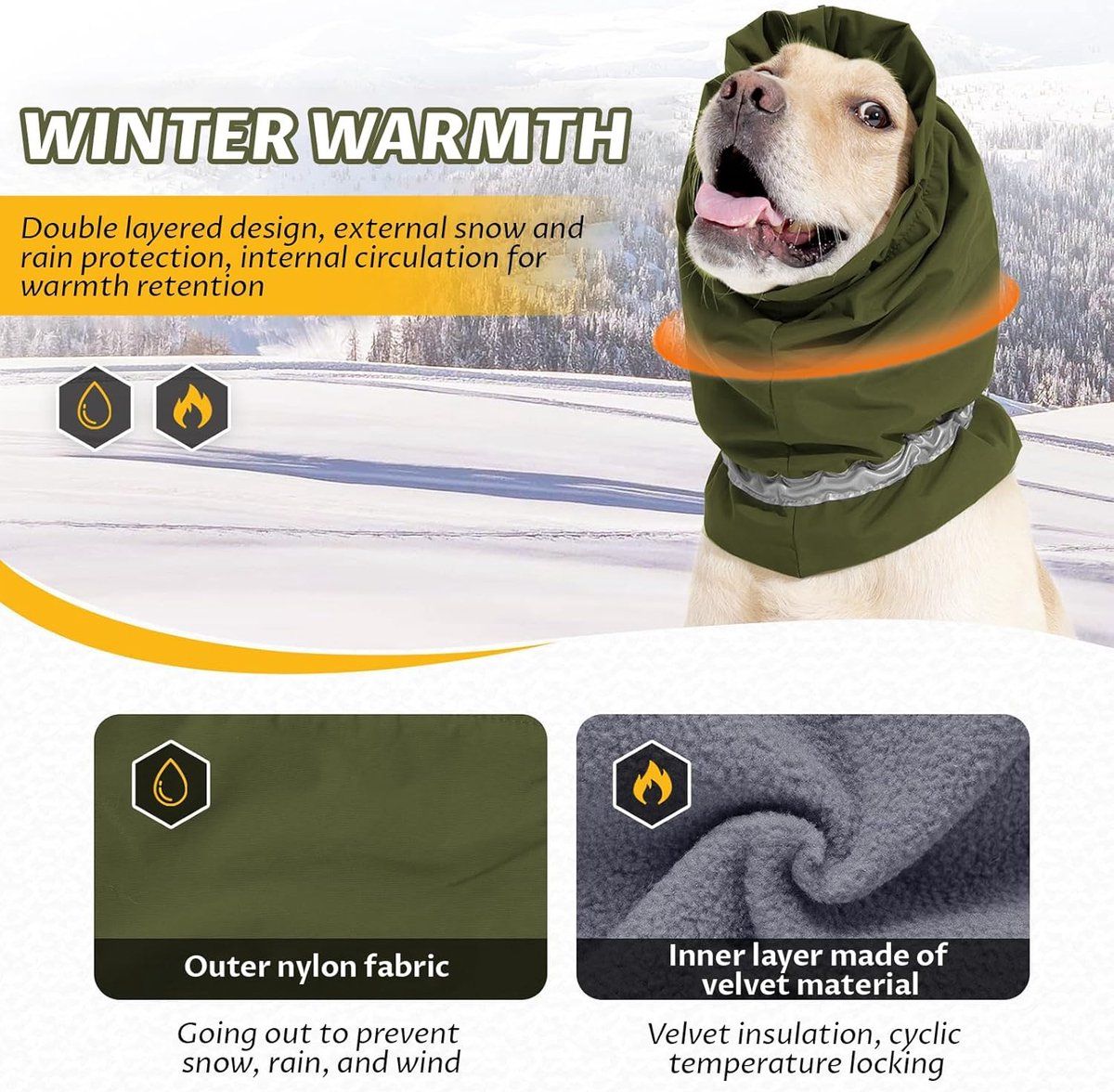 Dog Winter Earmuffs Calming Waterproof Snowproof Army Green, Size S, 30-44 cm