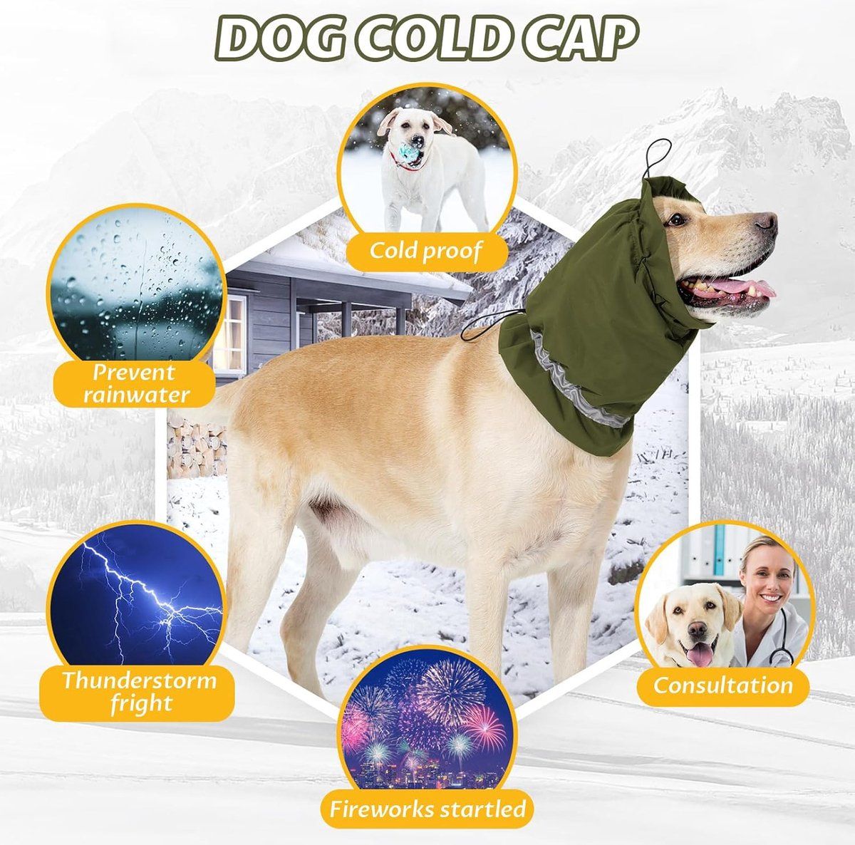 Dog Winter Earmuffs Calming Waterproof Snowproof Army Green, Size M, 40-54 cm