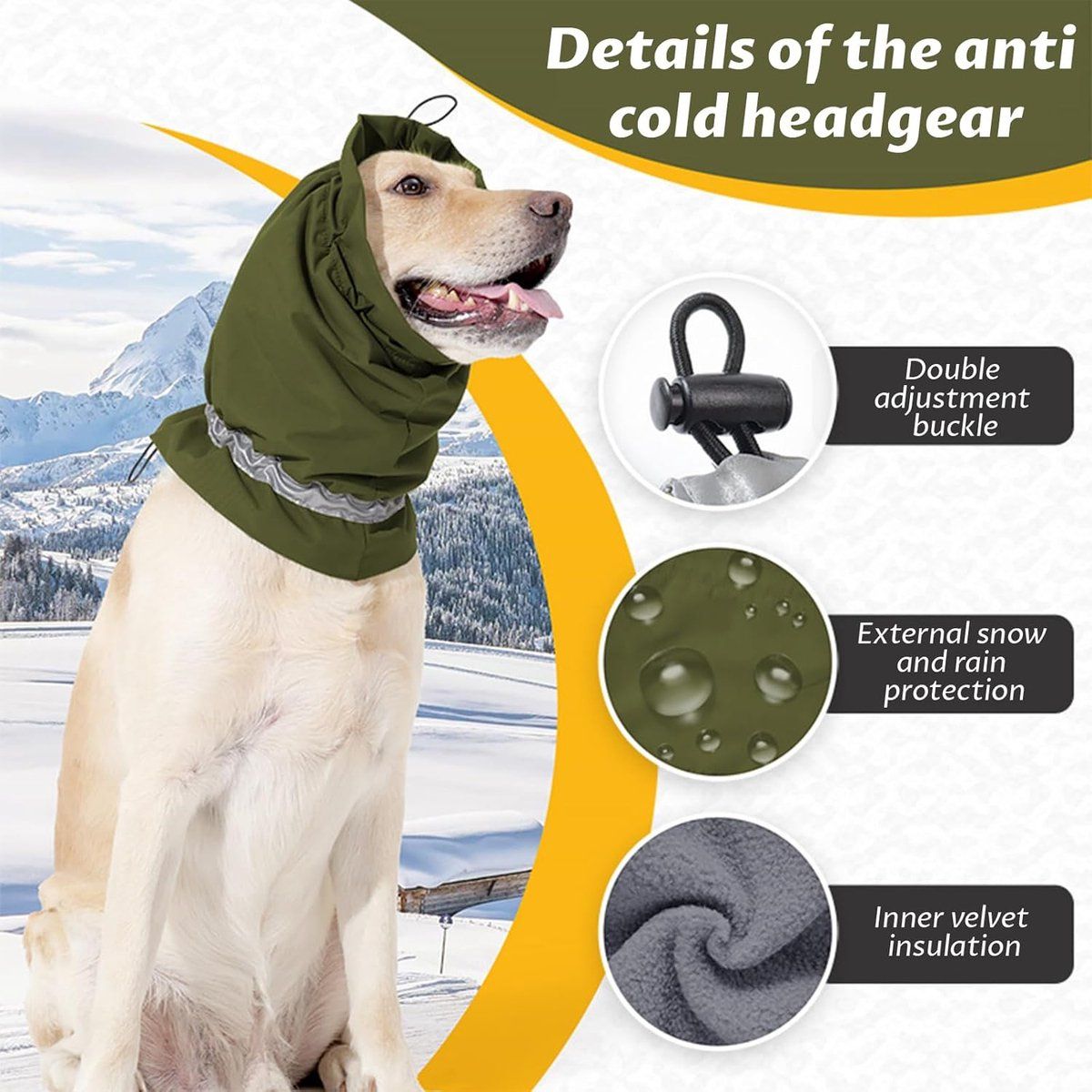 Dog Winter Earmuffs Calming Waterproof Snowproof Army Green, Size M, 40-54 cm