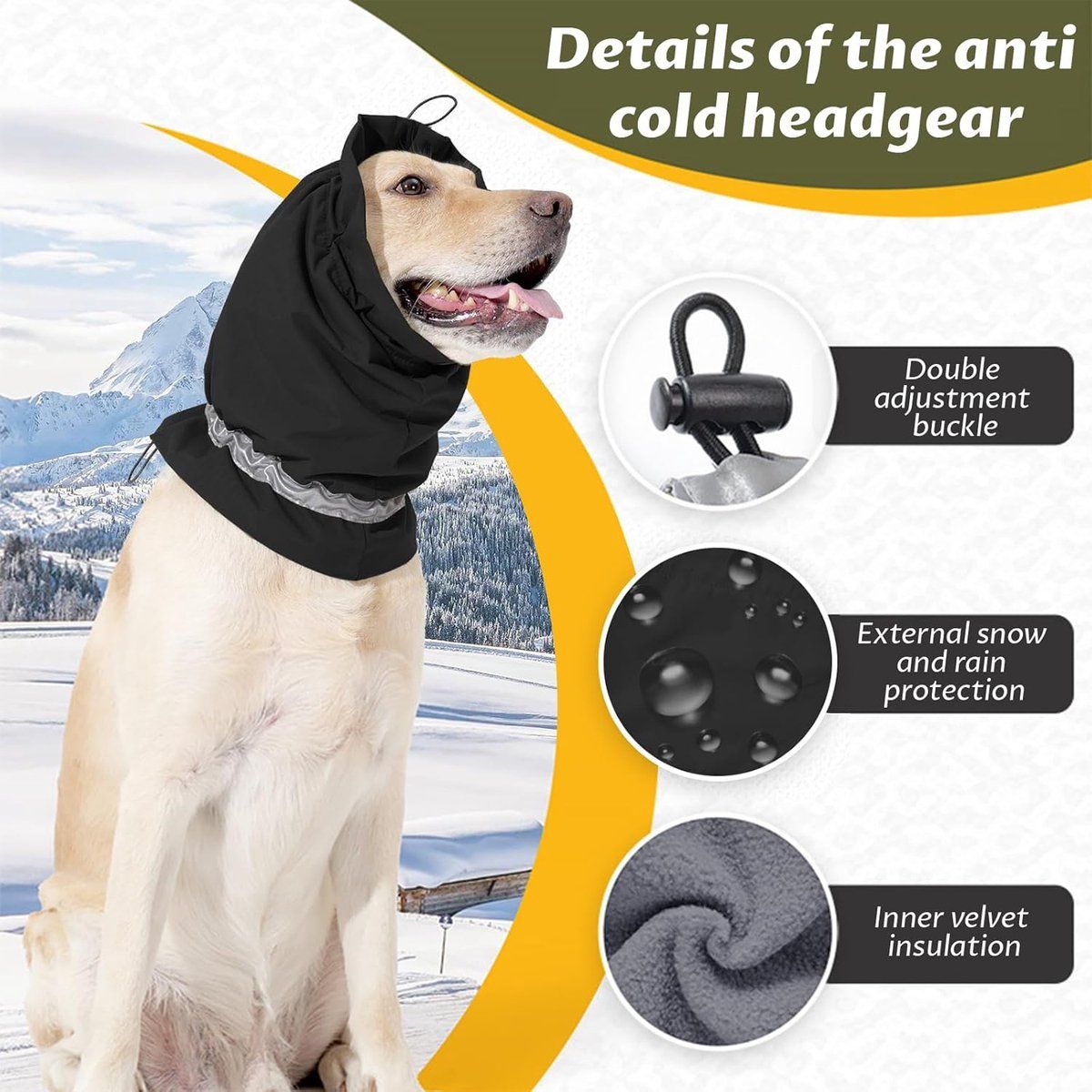 Dog Winter Earmuffs Calming Waterproof Snowproof Black, Size S, 30-44 cm