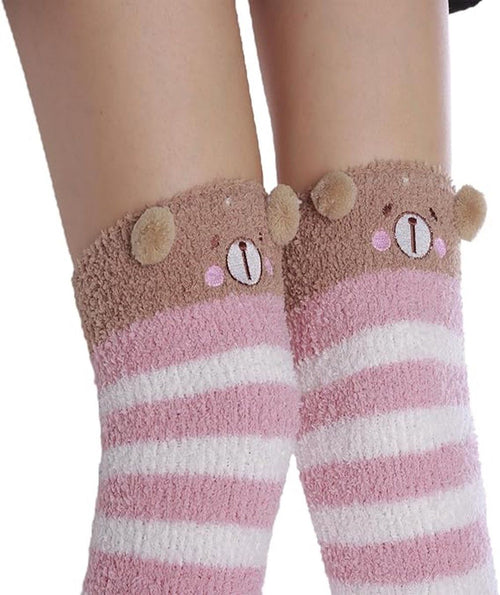 1 Pair Womens Fuzzy Fleece Knee Socks Plush House Socks Pink