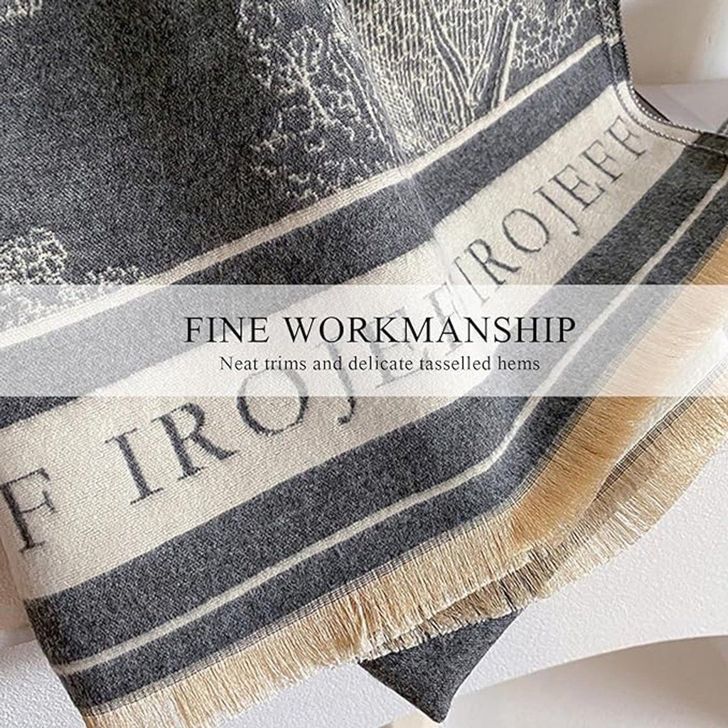 Womens Reversible Winter Scarf with Tassels Landscape Print, 180 x 65 cm