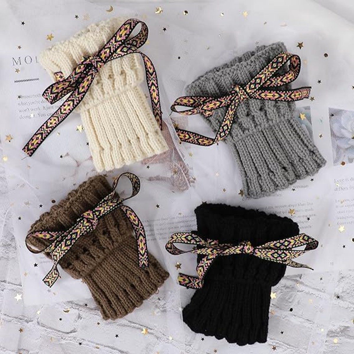4 Pair Crocheted Leg Warmers Short Boot Covers for Women