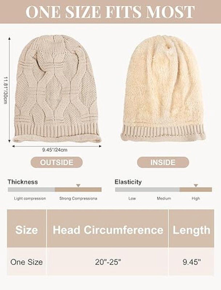 2 Piece Knitted Beanie Hat Set Ultra Warm Unisex Black White
