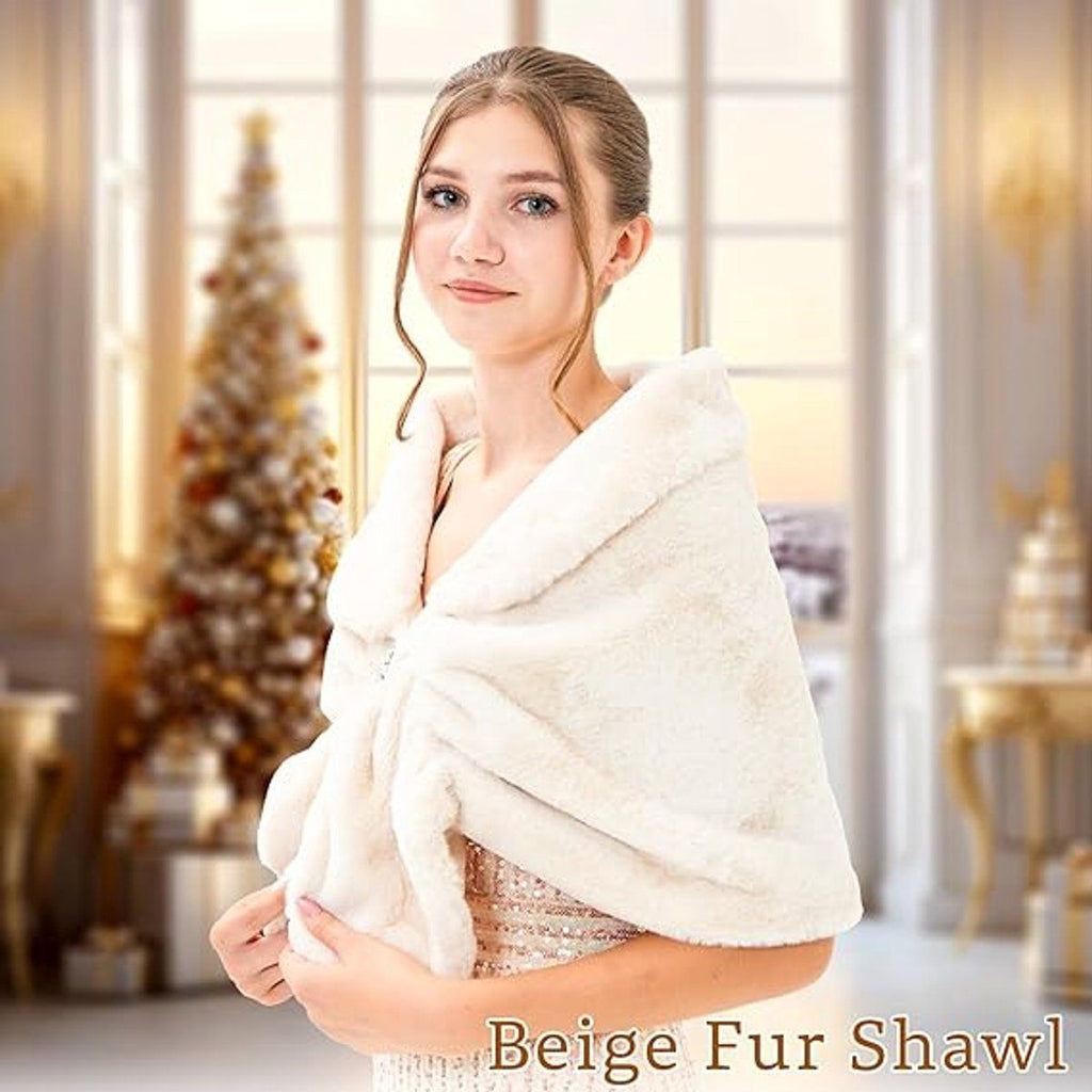 Womens Winter Scarf Poncho with Brooch, 143 x 33.5 cm