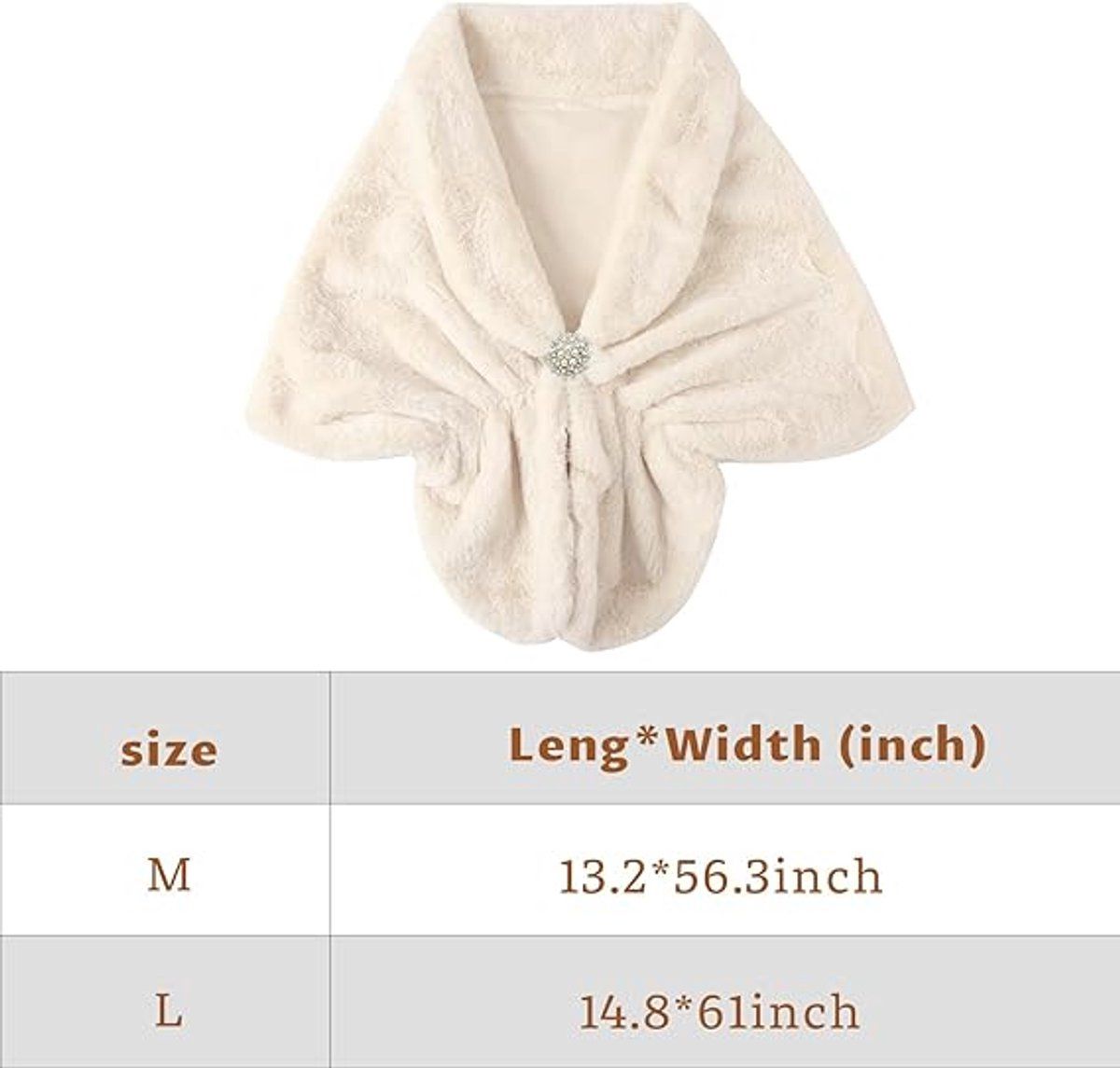 Womens Winter Scarf Poncho with Brooch, 143 x 33.5 cm