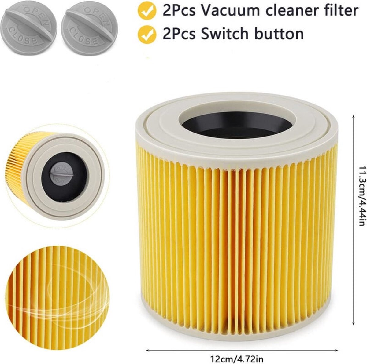2 Filters Suitable For KäRcher WD3 WD2 WD1 And A Series - Cartridge Filter - Cartridge Filter - Suitable For KäRcher Accessories - For People With Allergies To Fine Dust / Odors - Replacement for original 6.414-552.0 - Reusable - High Quality