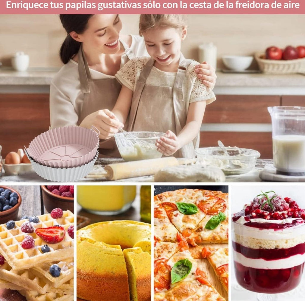 2 Airfryer Silicone Trays - Airfryer Accessories - BPA Free - 20cm - Airfryer Basket - Reusable - Baking Paper Alternative - Airfryer Liner - Round - Airfryer Silicone Baking Paper - Baking Mold - Sustainable - Non-Stick - Dishwasher Safe - Grey/Pink