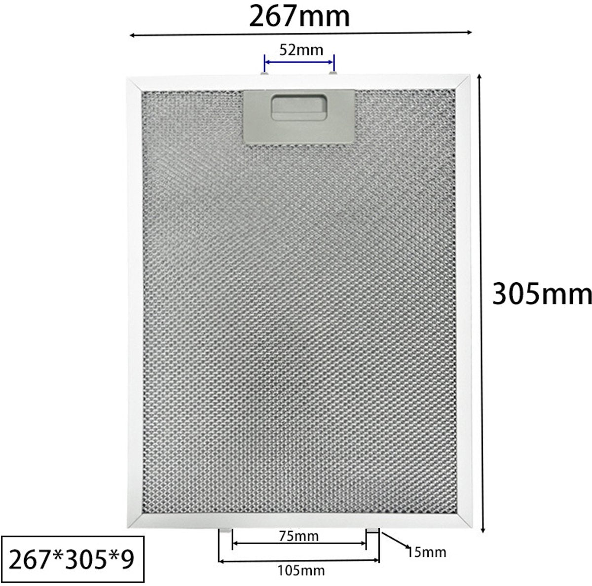 2 pieces - Grease filter - 267*305*9 mm - Range hood filters - 5-layer - Replacement filter for range hood - Aluminium Grease filter - Grease filter for range hood - Filters for range hoods - Metal mesh - Filters - for cooktops, range hoods and ovens - wh