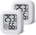 2 pieces - Mini digital indoor thermometer - Weather station - Thermometer - Highly accurate temperature monitor - Indoor thermometer - Hygrometer - Thermo-hygrometer - Comfort level indicator - White