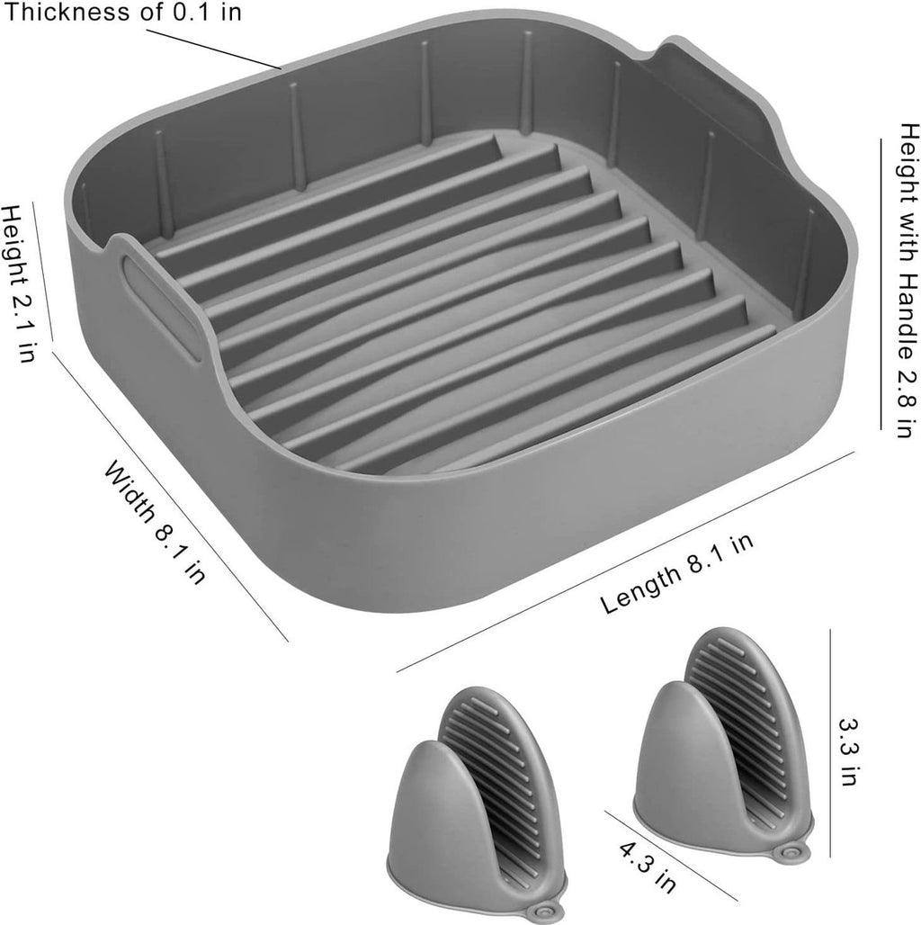 Airfryer accessories - Silicone baking dish - Hot air fryer - Baking tins - Baking paper alternative - Basket baking tin - 20 CM - including gloves and oil brush - gray - Accessories