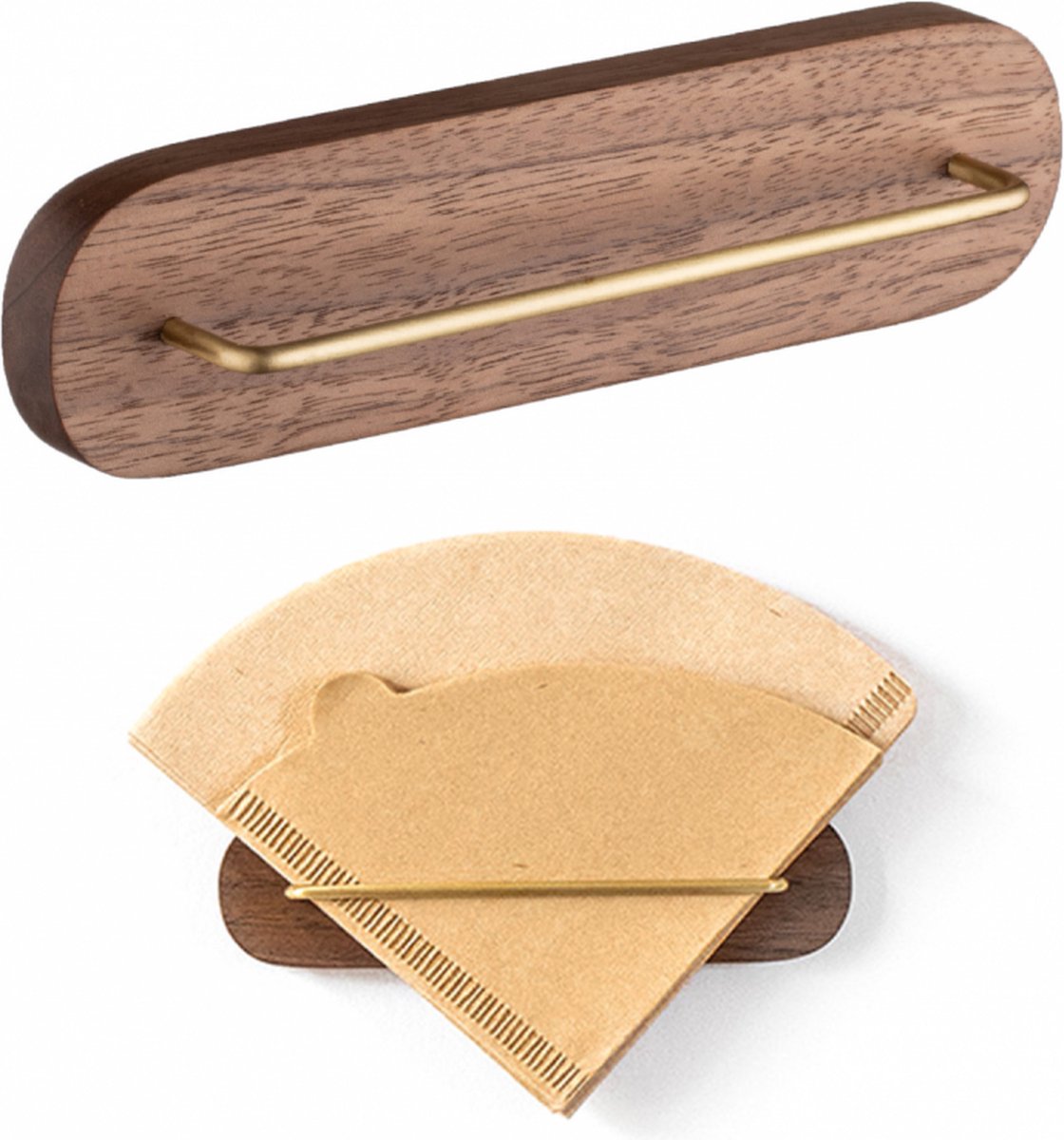 Coffee filter holder - Coffee filter holder - Filter bag holder - Filter paper holder - Conical - Wooden and brass - 13.8*3.5cm - for coffee filter - for restaurant coffee shop