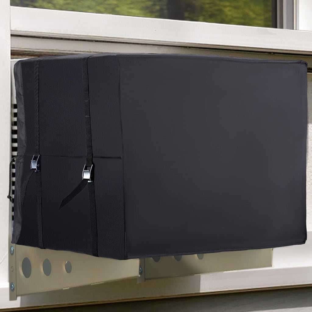 Air Conditioner Covers for Window Units - 3 Layers Insulation Outside AC Cover with Elastic Drawstring Metal Buckle Strap, Outdoor Winter Waterproof AC Canopy Sun Shade - 27.5 × 22.5 × 18.5 Inch