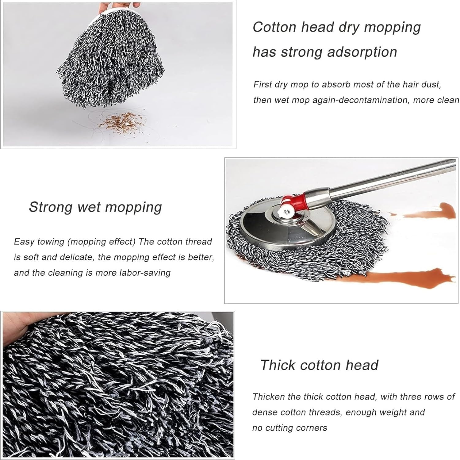Spin Mop Refill for 360° Cotton Thread Mop Head Replacement - Round Cotton Thread Size Compatible Mop Head for Hardwood,Tile, Marble Floor (Color : B)