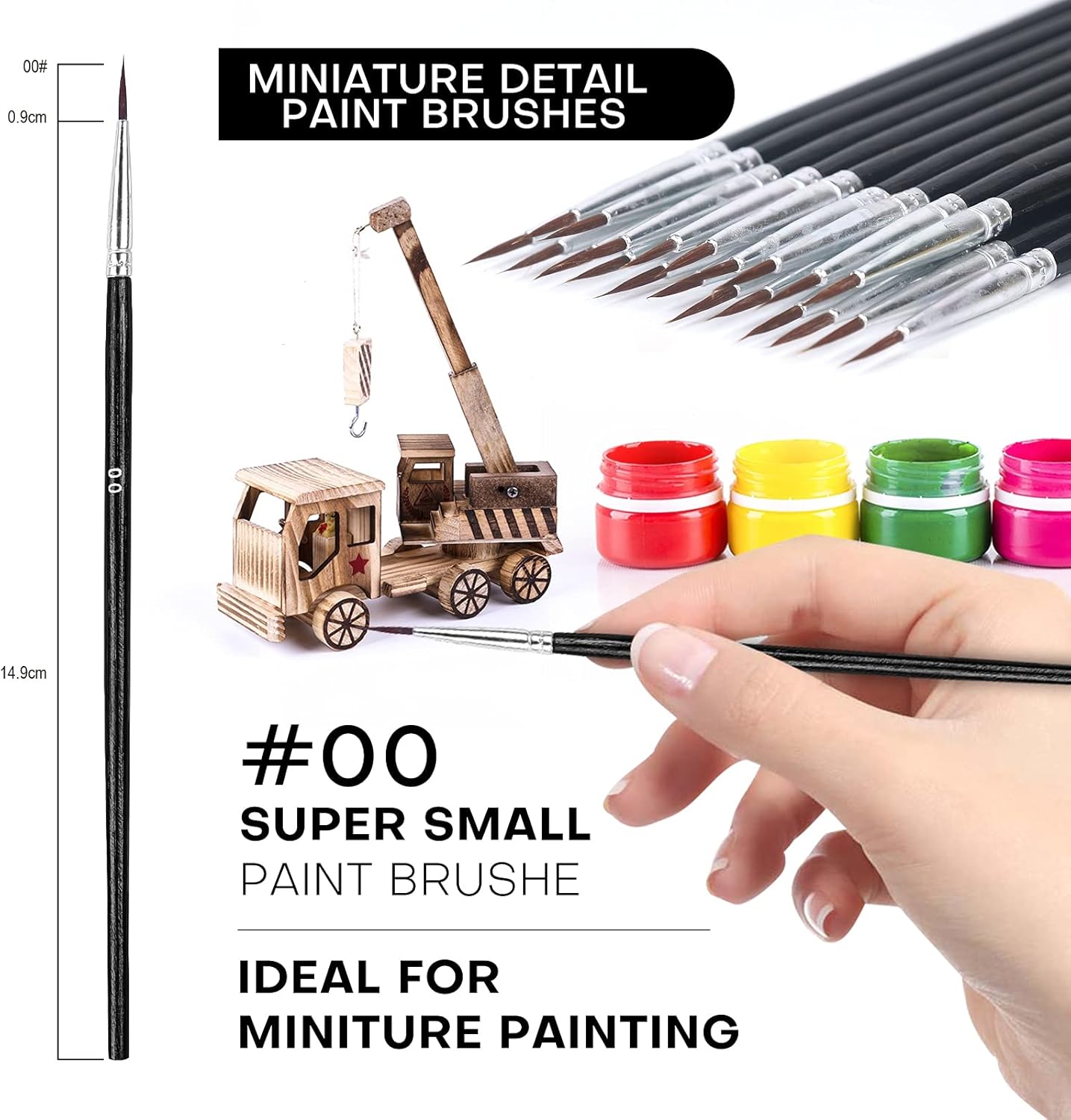 Detail Small Paint Brushes,  60Pcs Miniature Paint Brushes Tip Brushes Set Tiny Painting Brushes Size00 Paint Brushes Kit for Acrylic Watercolor Oil Model Nail Art (Black)