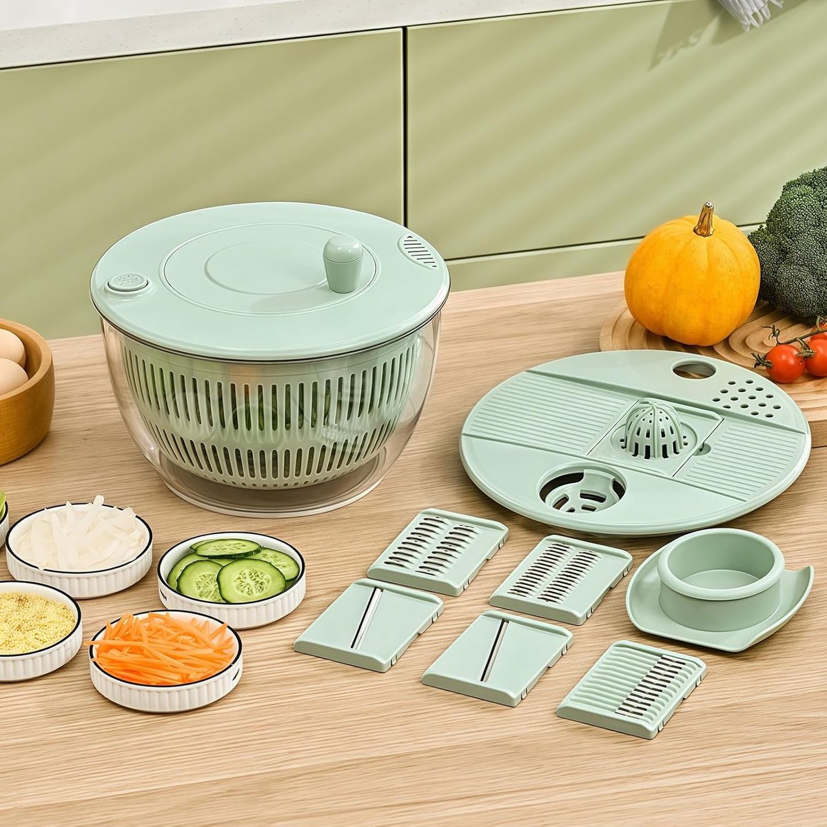 2-in-1 Double Decker Vegetable Dryer - Fruit Salad Drainer - Six Replaceable Blades - Salad Dryer - Double Decker Basket Kitchen Appliance - Double Decker Vegetable and Fruit Washer