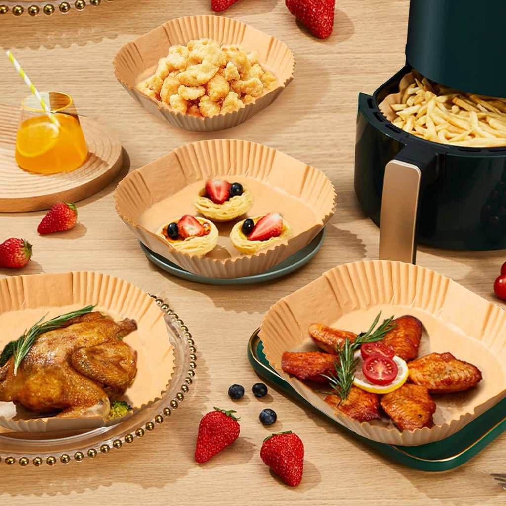 Airfryer Paper (100 sheets) - Airfryer Paper Mat 20 cm - Non-stick Airfryer Paper - Baking Mat - BPA-free - Suitable for 3-6 litre ovens - Baking Tray - Microwave-safe (square)