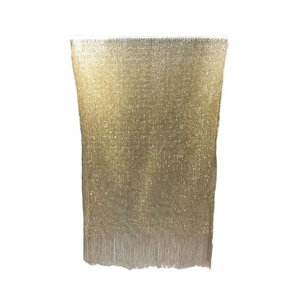 Gold Lightweight Artificial Polyester Shawl Wrap Scarf with Tassel Trim for Spring Autumn, Modern Elegant Party Cover-Up