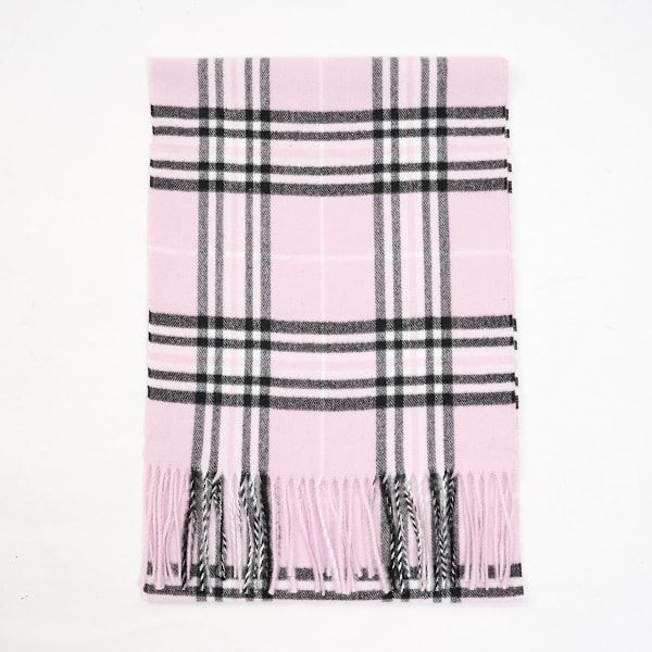Light Pink Plaid Plum Feathers Super Soft Cashmere Feel Unisex Winter Scarf 180x30 cm, Breathable Checkered Print with Fringe for All Seasons