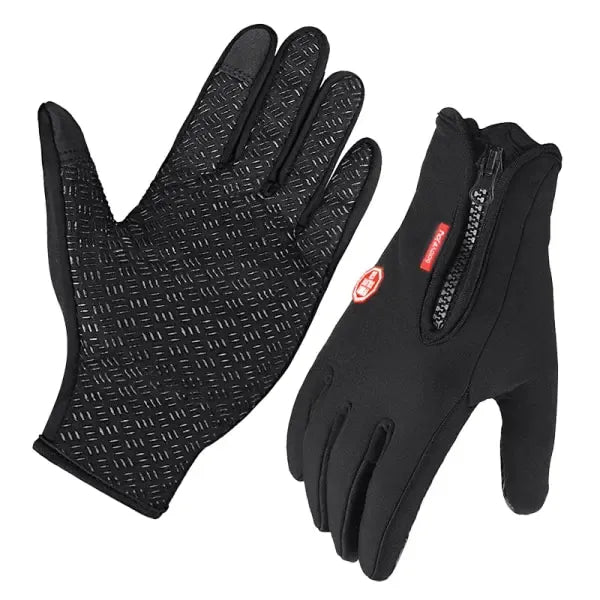 Black Winter Windproof Waterproof Thermal Touch Gloves for Men and Women, Anti-Slip Rubber Palm, Zipper Closure for Easy Wear, Size L for Outdoor Sports