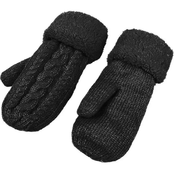 Thick Fleece Lined Warm Knitted Mittens for Women, Super Soft Thermal Winter Hand Warmers with Stretchy Elastic Wrist, One Size for Most Hand Shapes