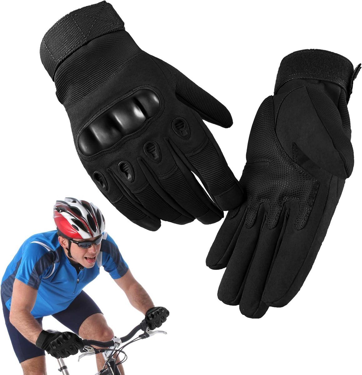 Black Men's Motorcycle Tactical Gloves with Knuckle Protection, Breathable Mesh Vents, Non-Slip Silicone Palm, Touchscreen Fingertips for Riding and Training
