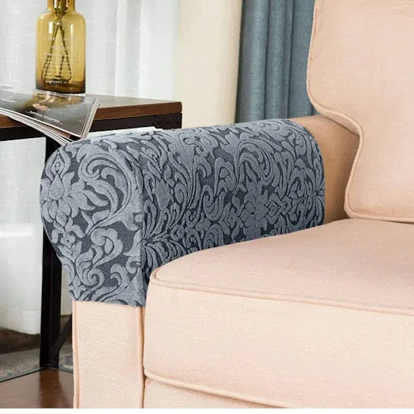 Stretchy Armrest Covers Set of 2 for Sofa and Armchair, Soft Spandex Polyester Jacquard Fabric with Non-Slip Design, Furniture Protectors Machine Washable Easy Care