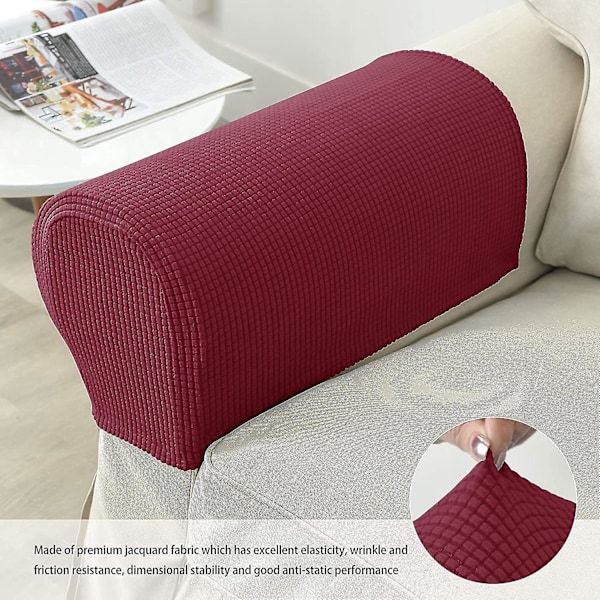 Burgundy Stretch Armchair Armrest Cover for Sofa, Waterproof Polyester Fabric with Non-Slip Machine Washable Design, 2 Pack Furniture Protector for Pets and Kids